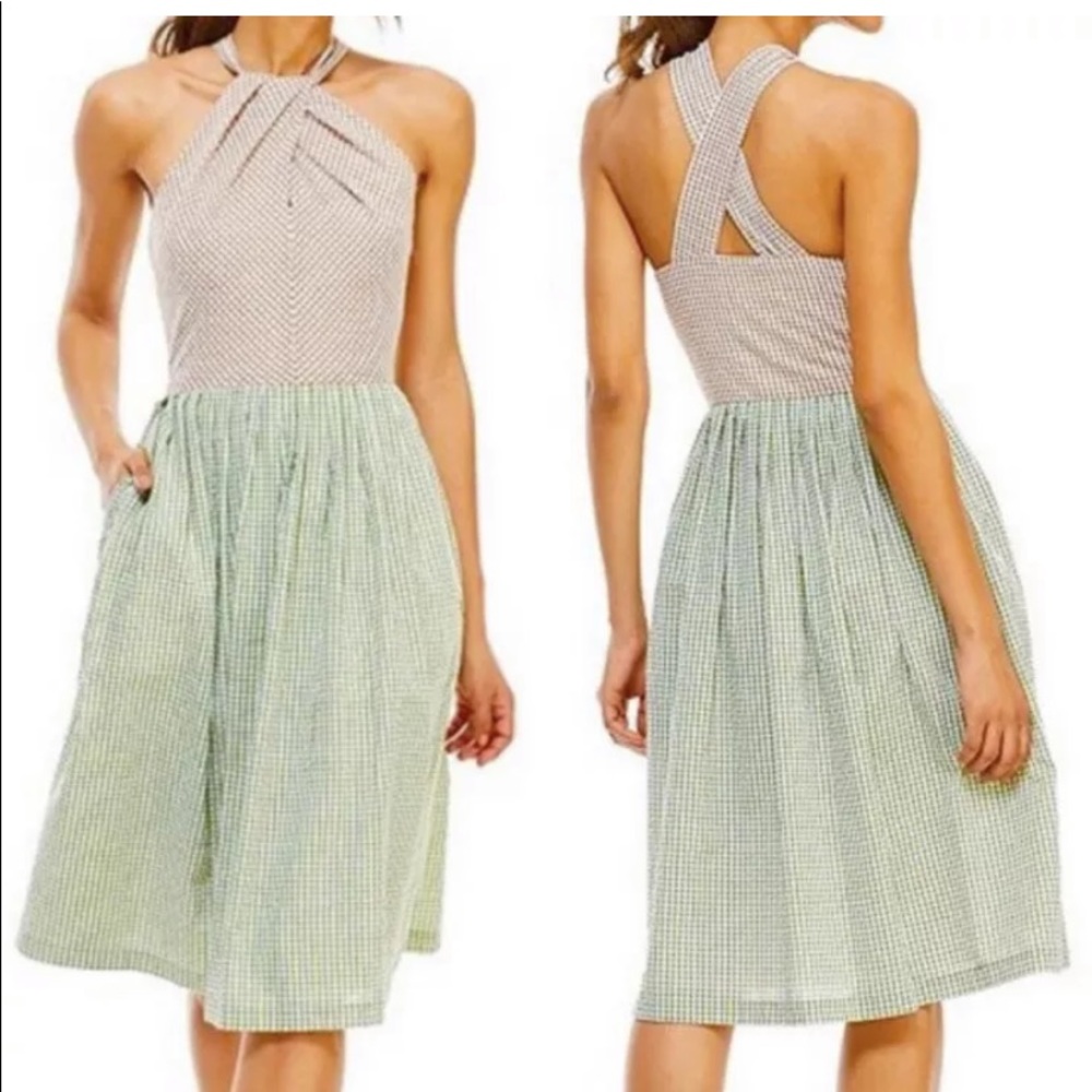 NWT Gal Meets Glam Alma Gingham Halter Midi Dress
